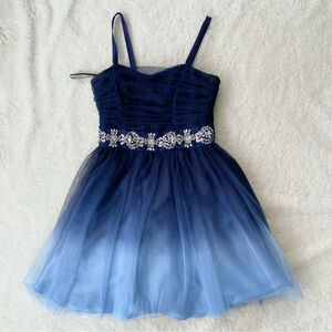 Navy Blue Ombré Formal Homecoming Prom Dress | Short Mini Dress with Rhinestones